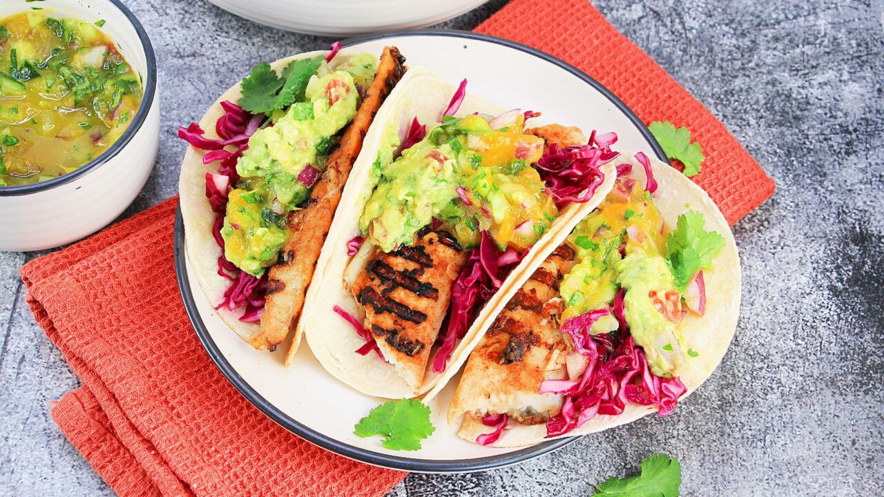 Fish tacos with mango salsa