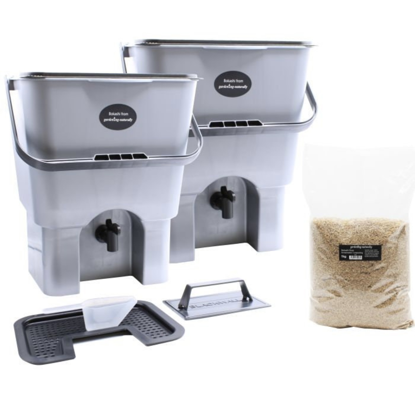 Bokashi two-bucket kitchen composter kit with 1kg bran