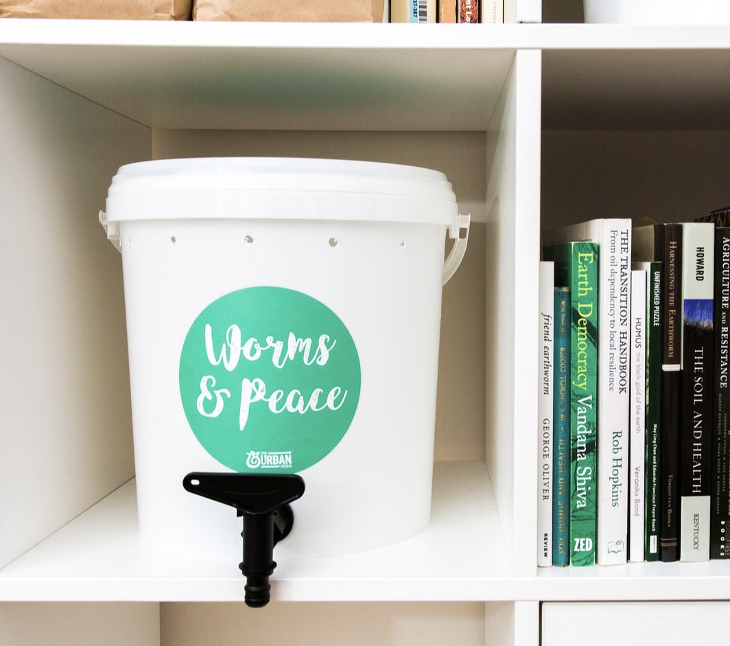 Mini 10L worm farm composter on shelf