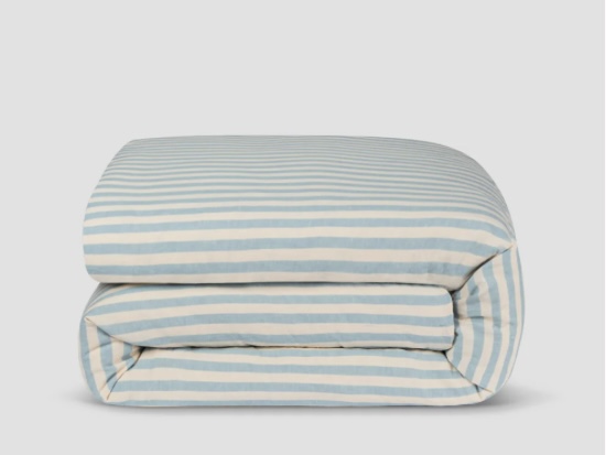 Coastal Blue Pembroke Stripe linen duvet cover