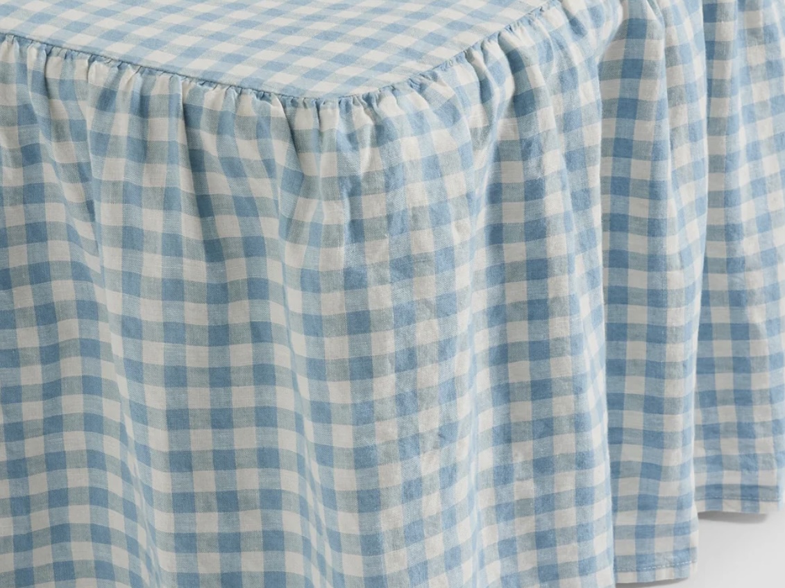 Warm Blue gingham bed valance