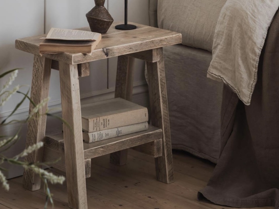 Reclaimed wood rustic bedside table