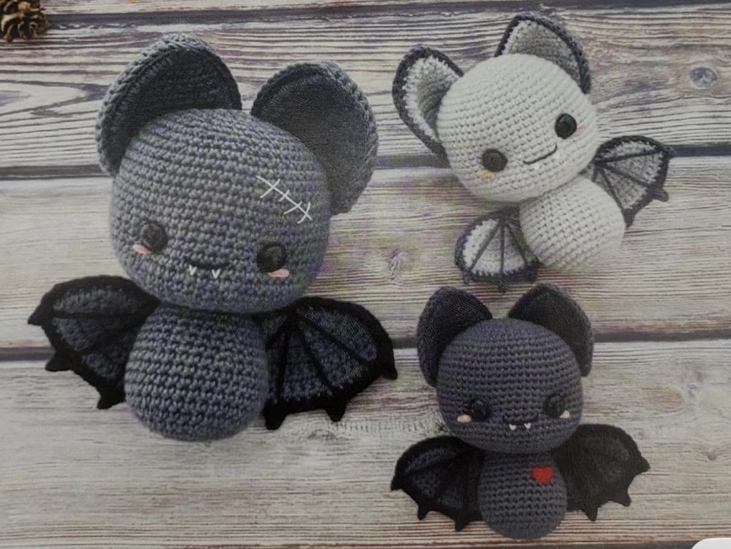 Crochet bat amigurumi kit with yarn, stuffing and pattern
