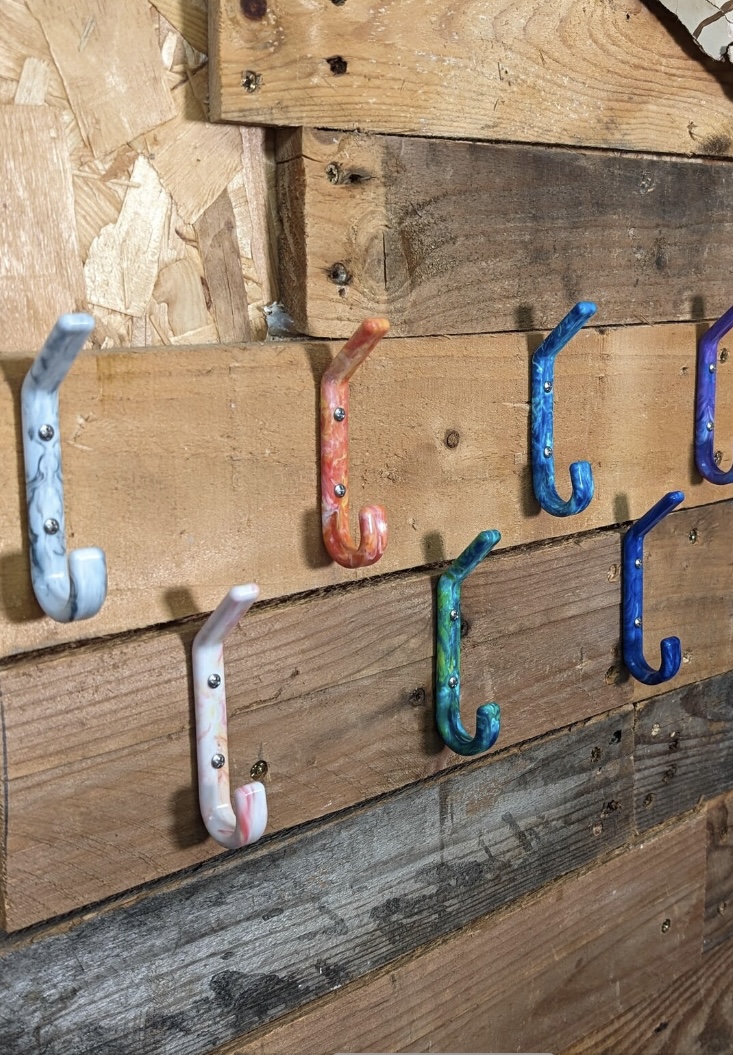 Brothers Make Store recycled plastic coat hooks in marbled colours