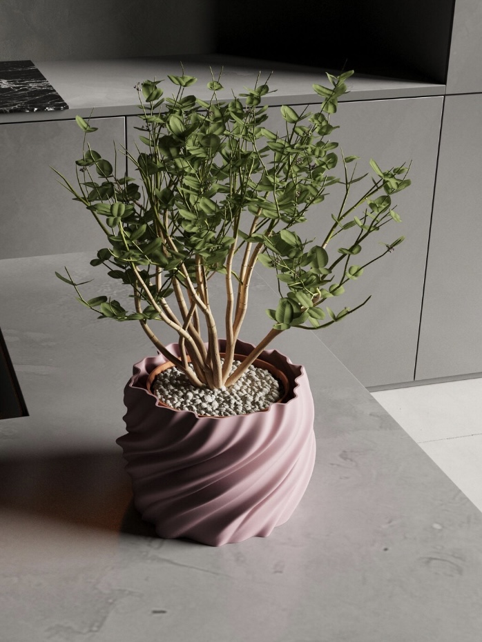 Pink twisted recycled plastic planter by Peace of Green Studio