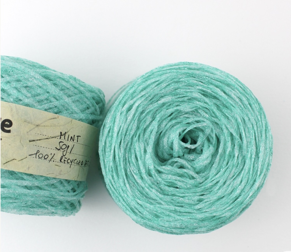 Mint recycled plastic yarn