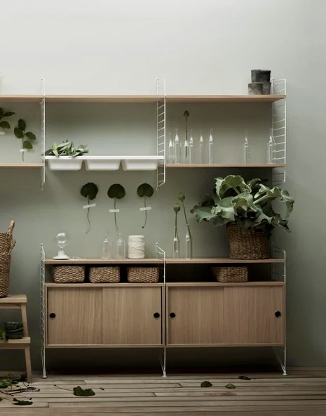 String system wall mounted shelving sliding cabinet dining room