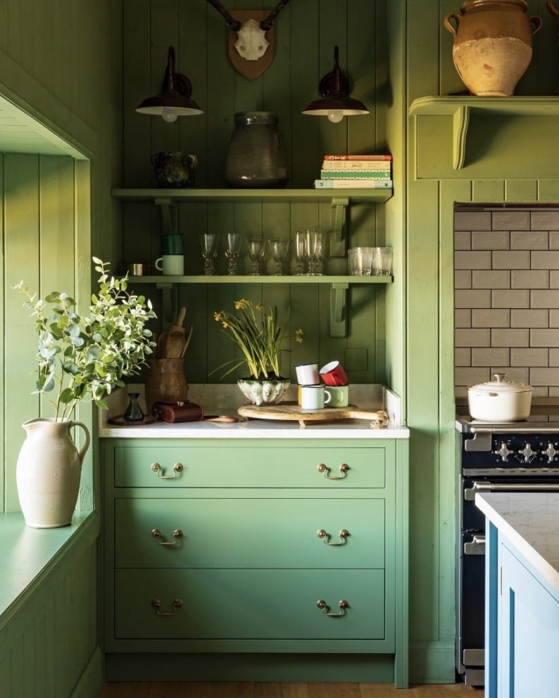 Sage green kitchen Calke Green