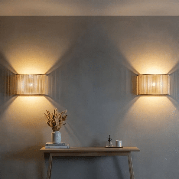 warm hallway wall lighting, console table wall lights