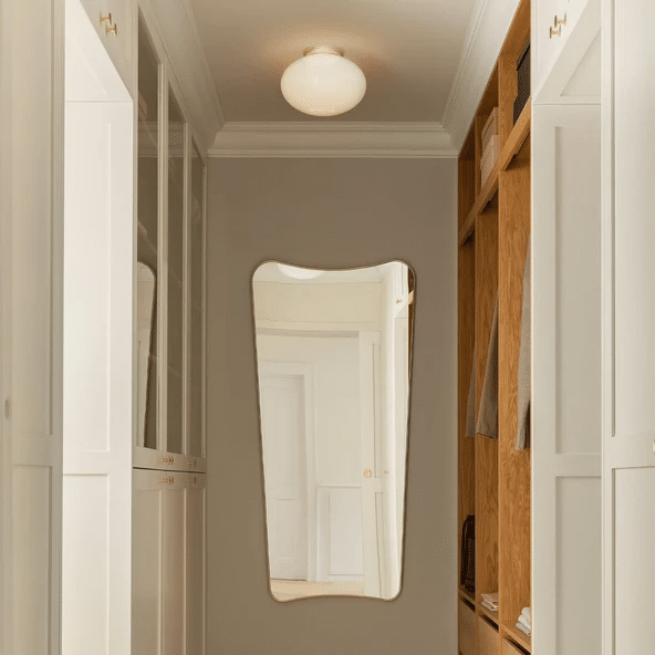 flush mount hallway ceiling light, satin brass hallway lighting