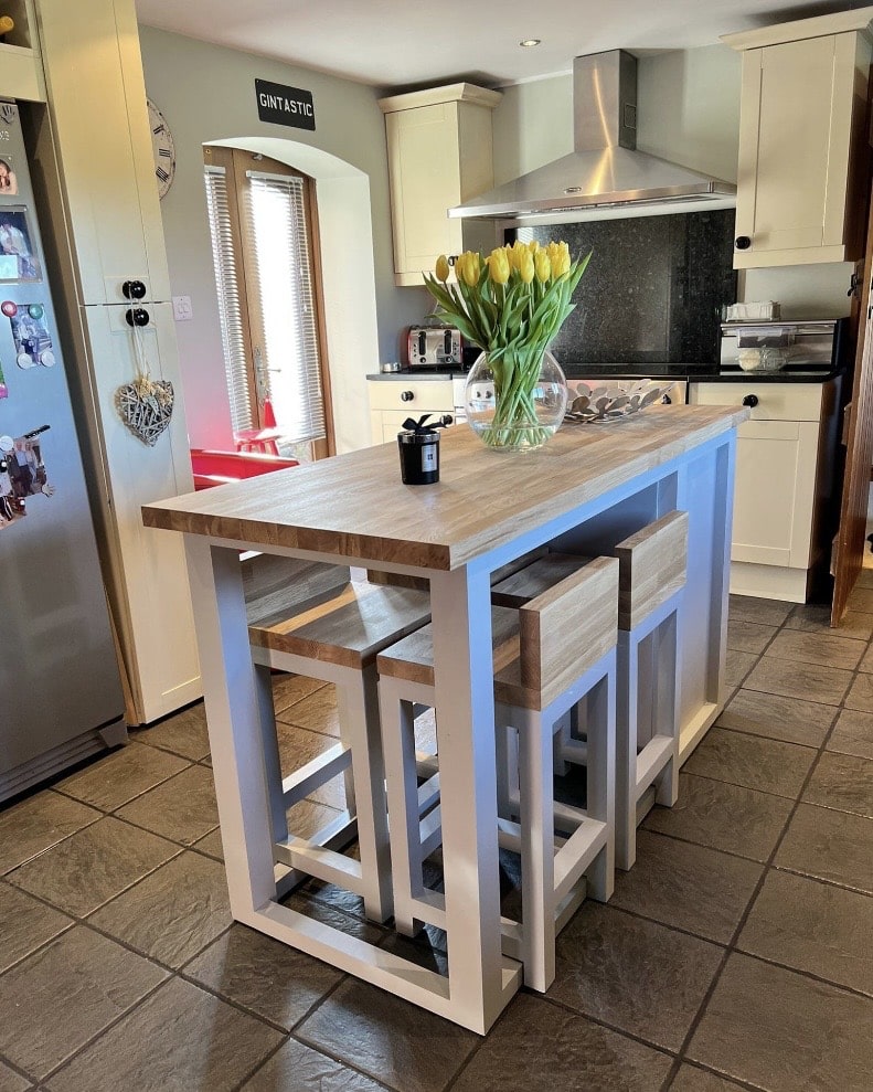 made to measure kitchen island with breakfast bar and stools