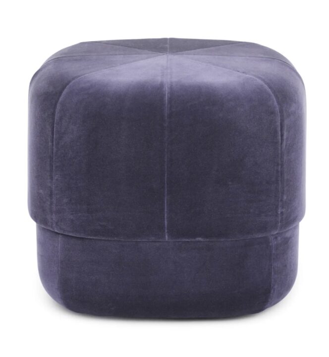Purple velvet pouf, art deco inspired living room, blu sofa, art deco lighting, art deco wall lamps, art deco furniture