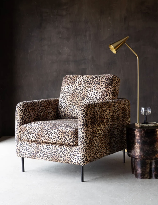 Edie leopard print armchair, patterned accent chair with animal print design
