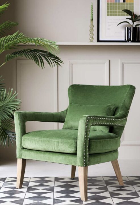Green and beige bedroom, beige and green bedroom, green and beige bedding, beige and green bedding, sage green and beige bedding, green velvet armchair, green bedroom ideas