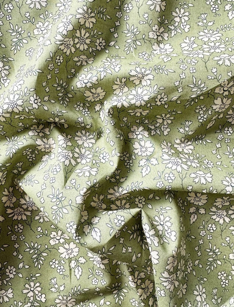 Liberty print green and beige bedding