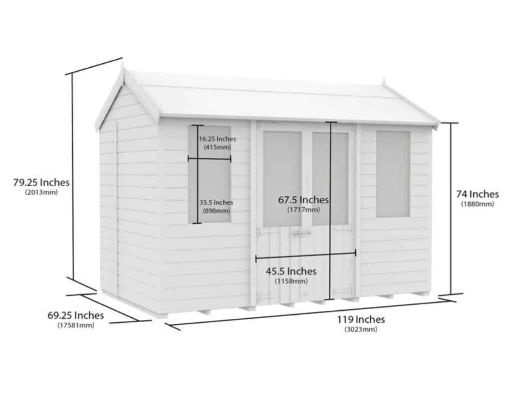 TotalSheds apex summer house dimensions diagram for small garden