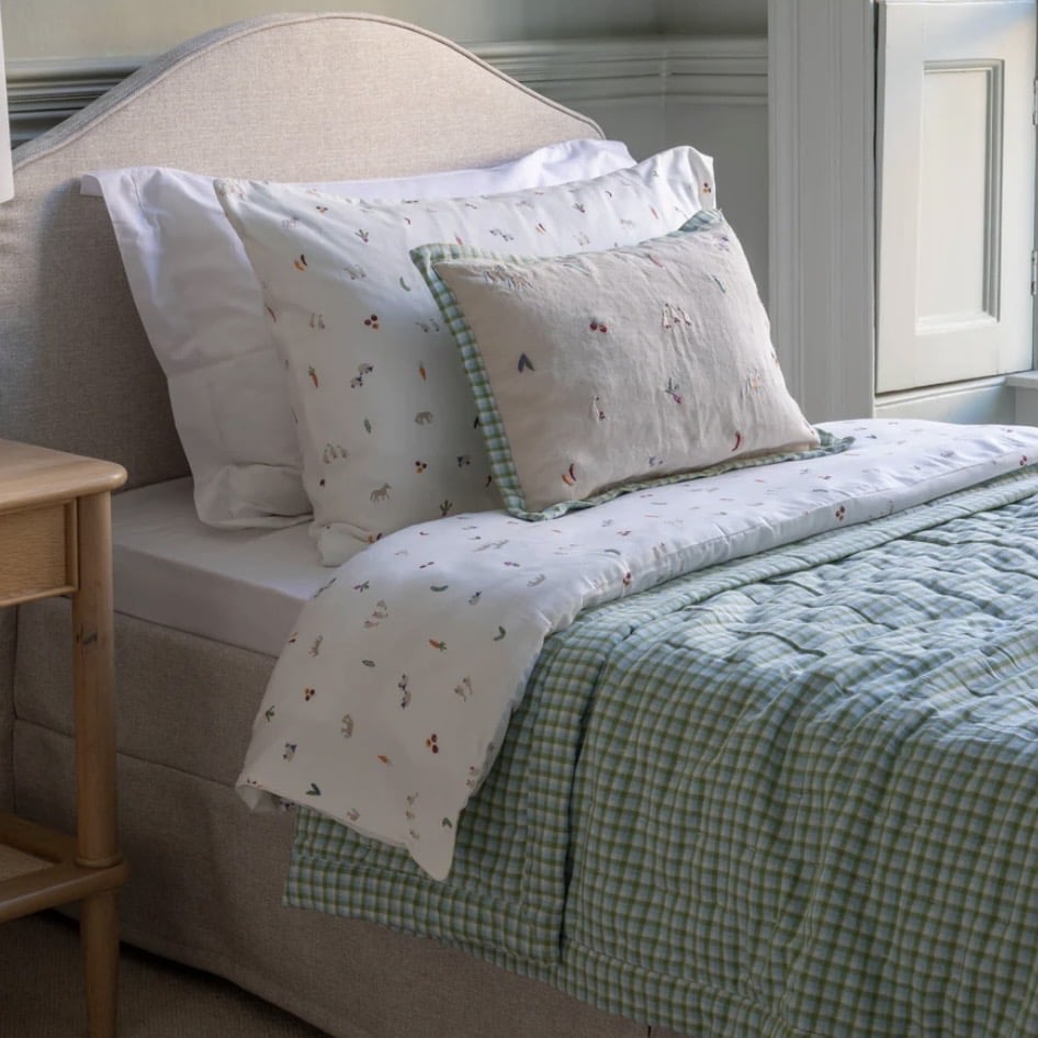 Avery Row Organic Quilted Single Bedspread in Greenhouse Gingham — girls bedroom bedding ideas