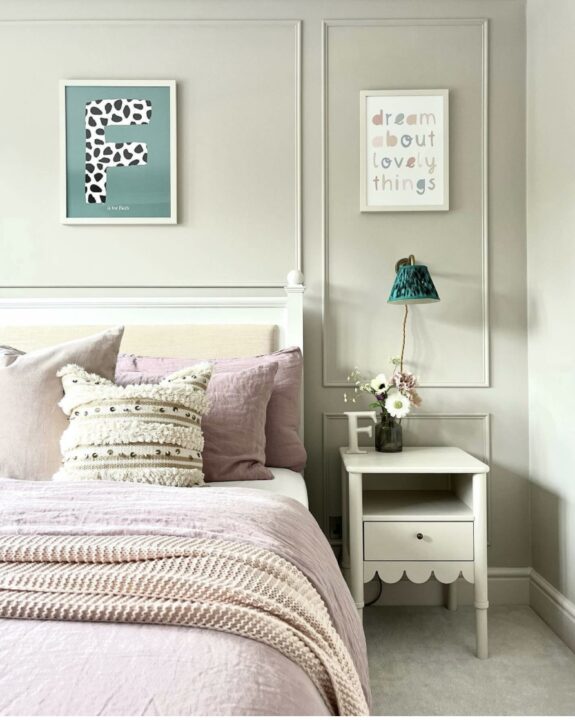 Beige and pink themed girls bedroom design