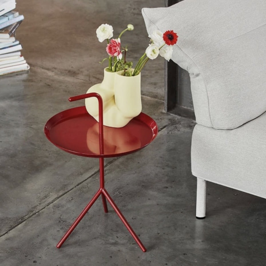 HAY DLM side table in Cherry, large 38cm, with carry handle — a practical unique side table for living rooms beside a sofa.