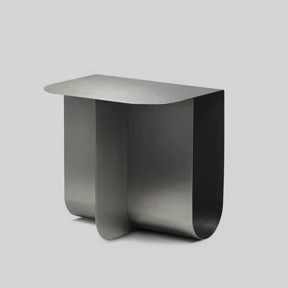 Northern Mass Side Table in steel — a sculptural folded metal unique side table for modern living rooms