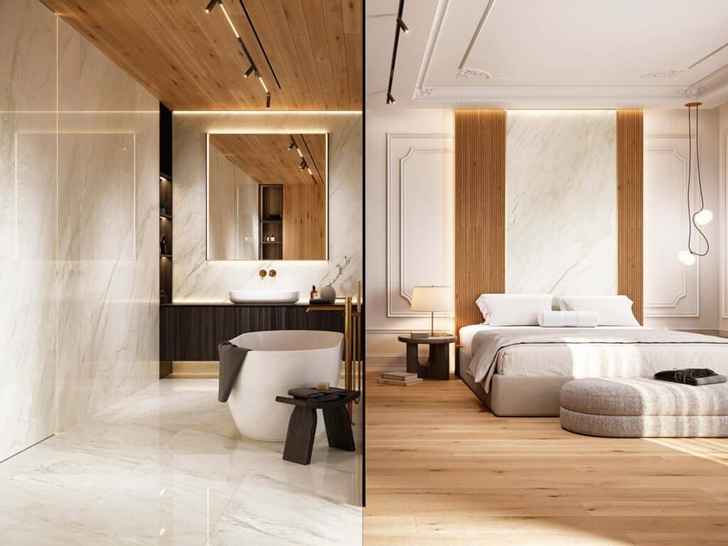 White marble bathroom ensuite