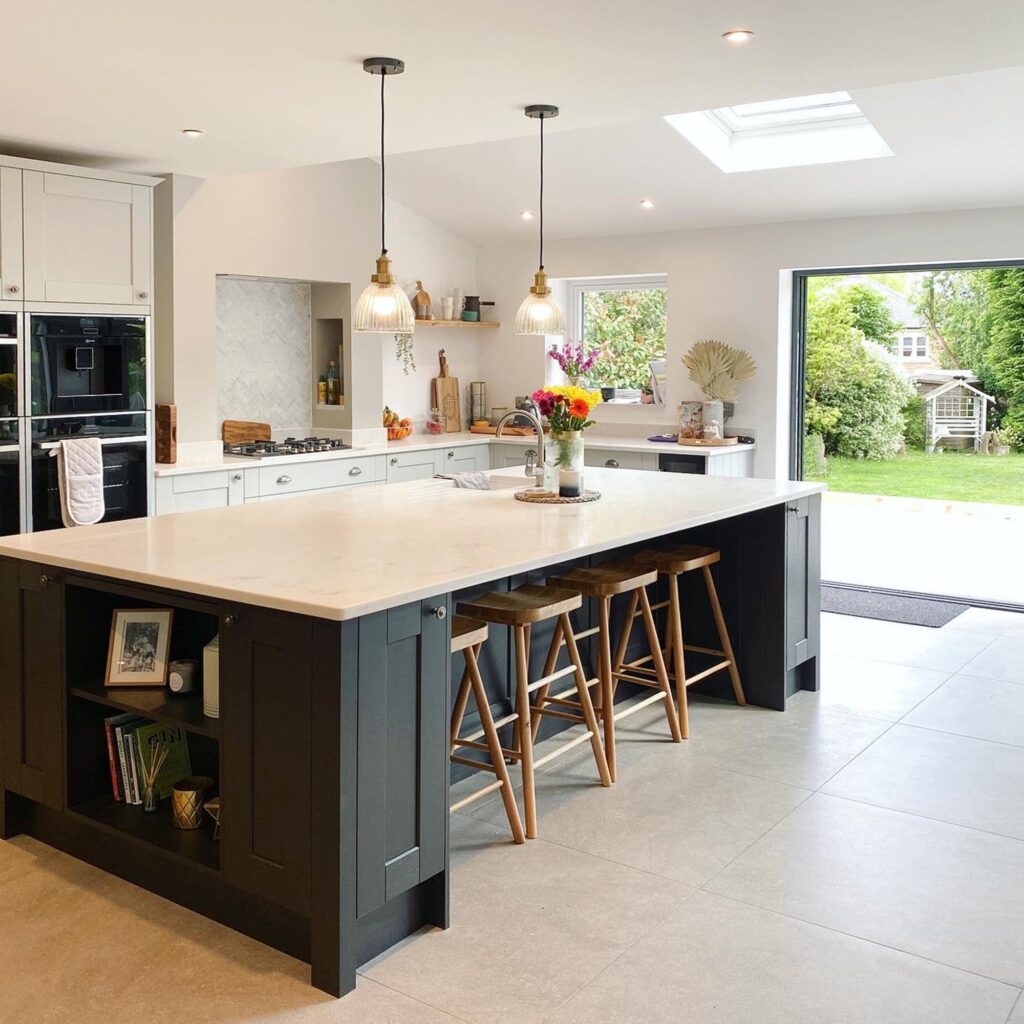 Brass ribbed glass pendant lights above a kitchen island, kitchen pendant lighting from Industville.