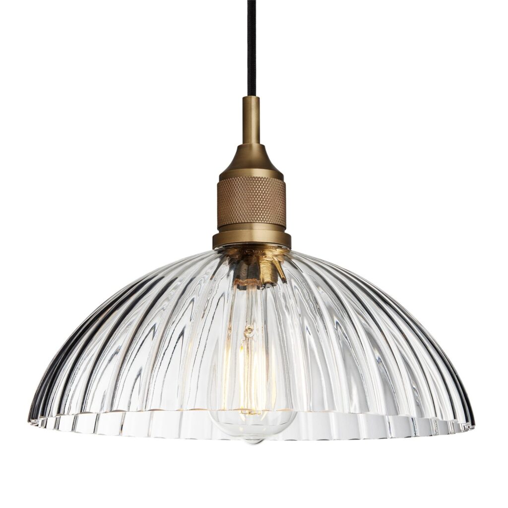 Noho ribbed glass dome pendant light in brass, kitchen pendant lighting from Industville.