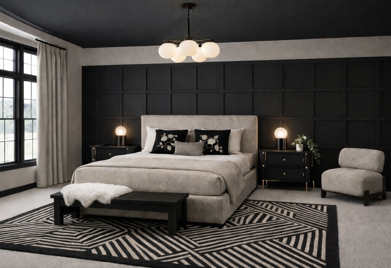 Beige and Black Bedroom