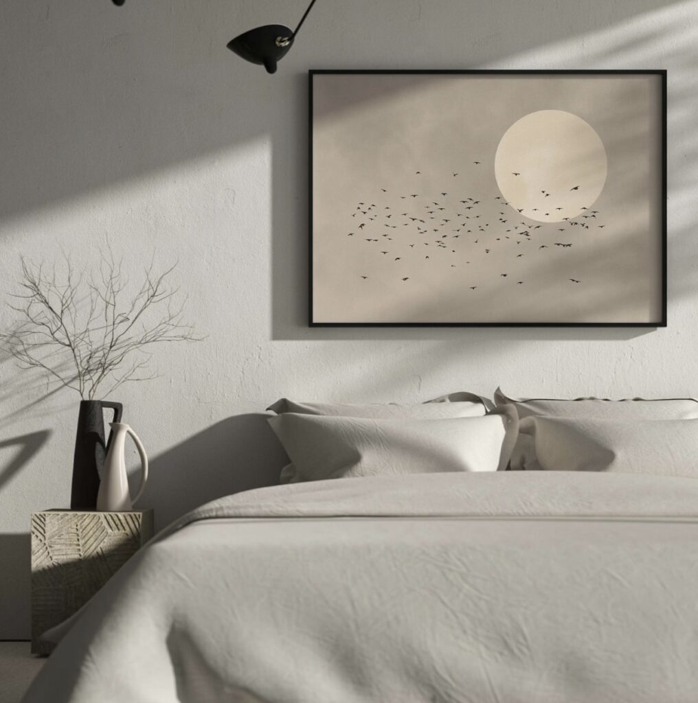 Beige black bedroom Japandi bedroom