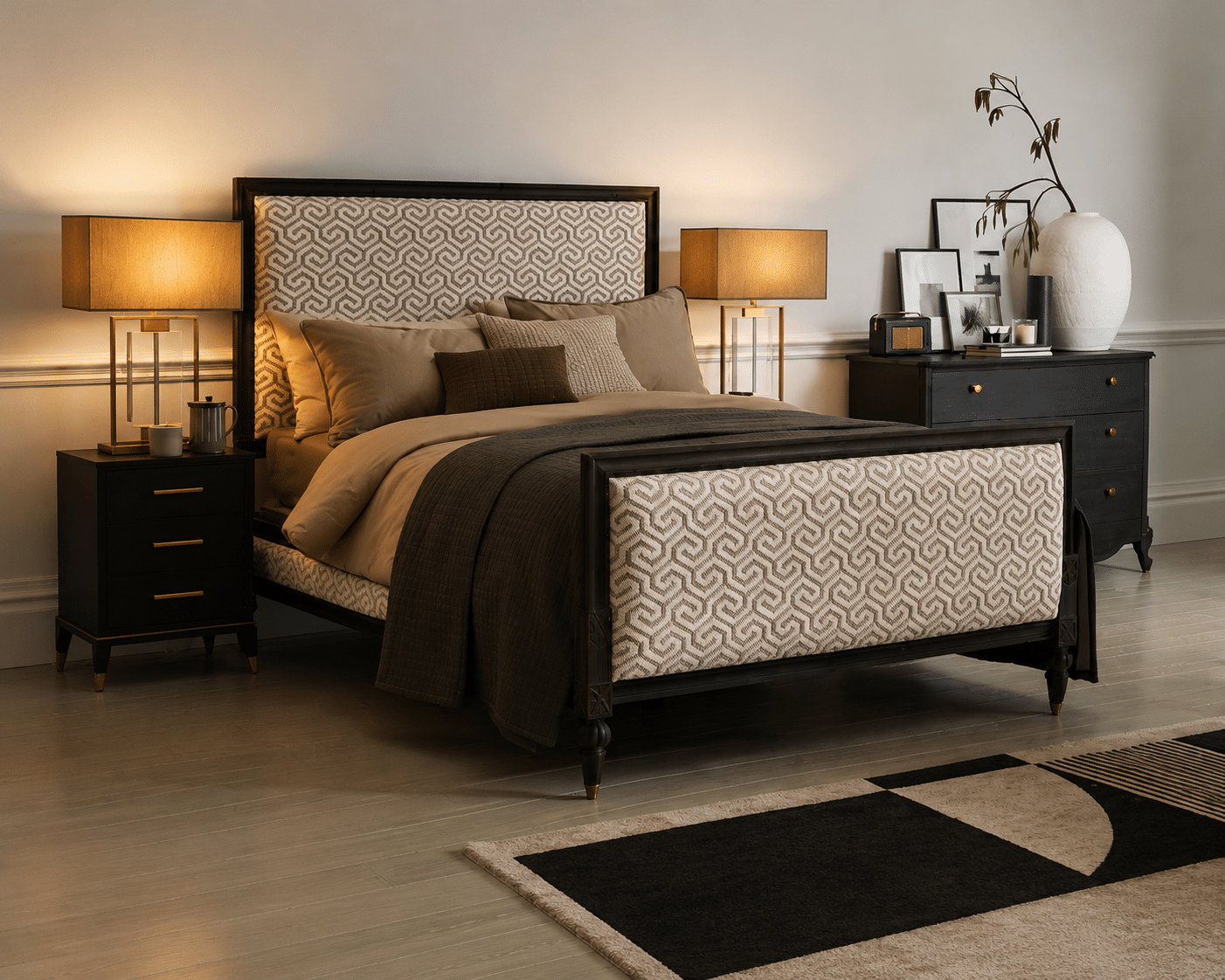 Black and beige bedroom