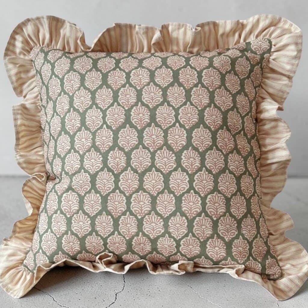 Pink and Green cushions mudra rose