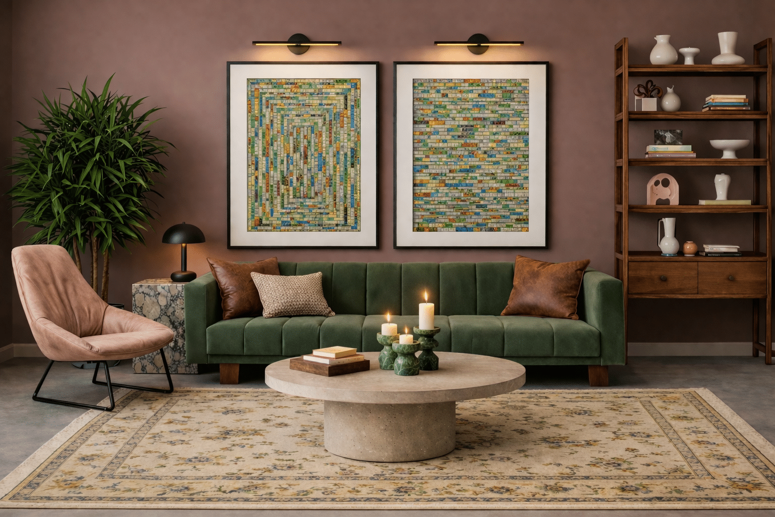 Pink and Green Living Room Ideas with Pink Walls & Sofas for an Elegant Look