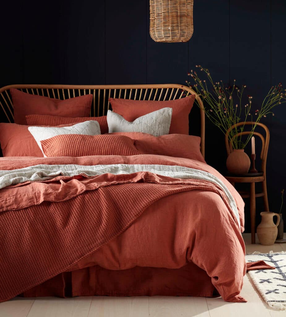 Burnt orange Spice linen duvet cover by Secret Linen Store styled on