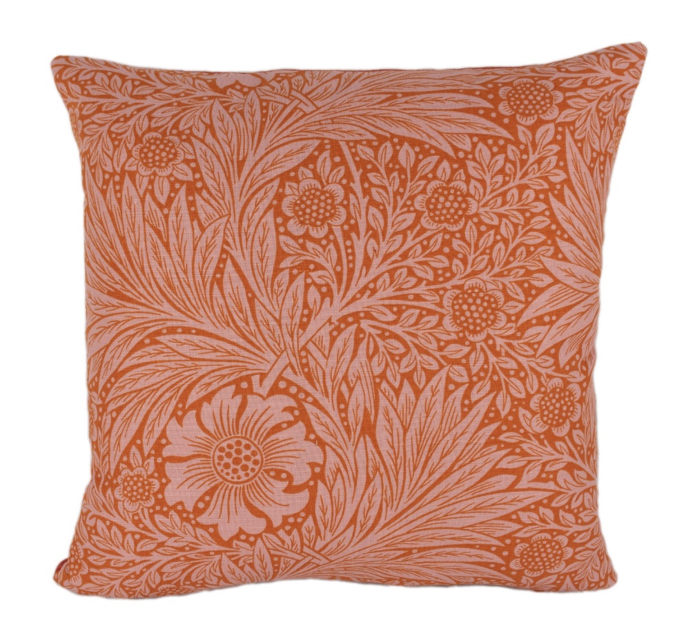 Burnt orange William Morris print cushion – stylish orange home accessory for sofas and chairs