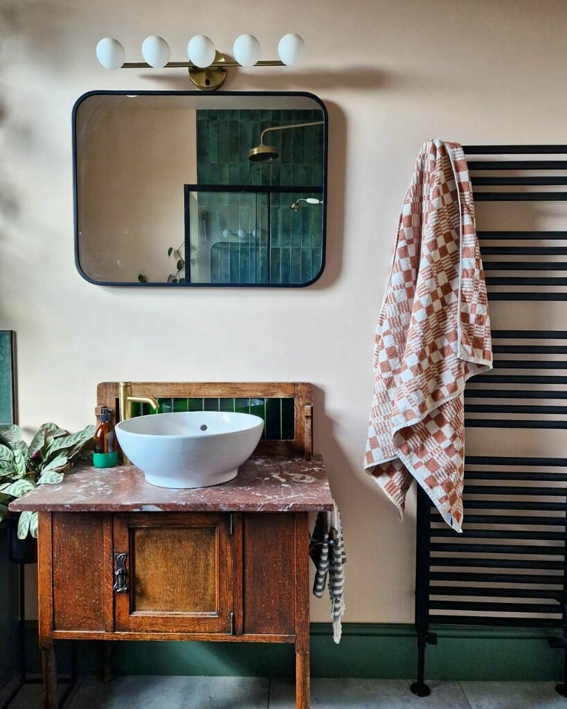 Upcycled wooden washstand vanity with countertop basin, an idea for budget small bathroom ideas
