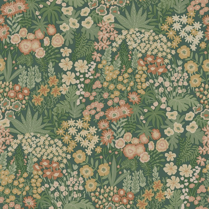 Lysandra Floral Meadow green wallpaper with dense scattered meadow blooms