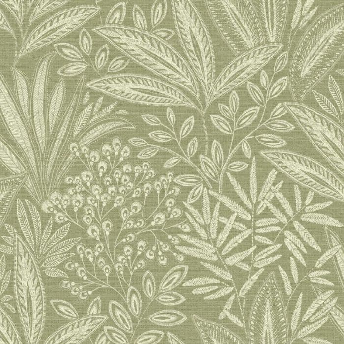 Crown Sahara Leaf Fern green wallpaper with simple leafy repeat design