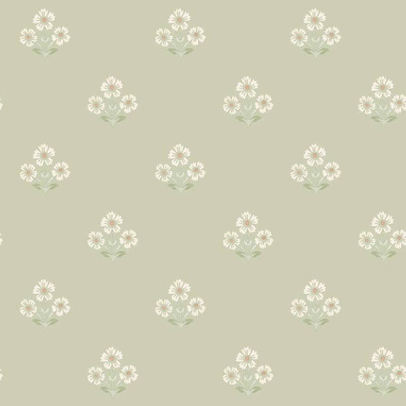 Isadora Floral Motif green wallpaper with small daisy pattern in sage