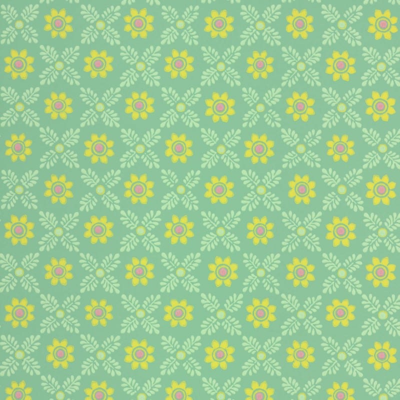 Little Greene Ditsy Block wallpaper in Green Verditer with small floral repeat