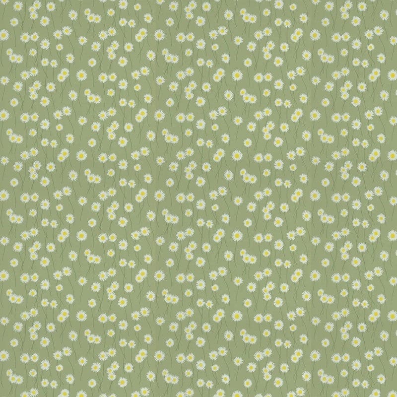 Little Greene Moon Daisies green floral wallpaper with scattered daisy pattern