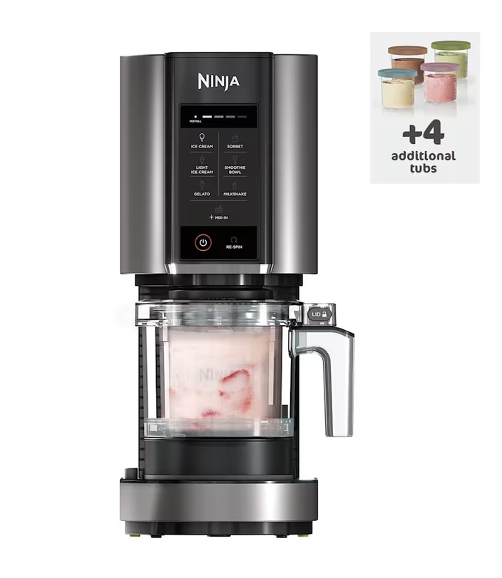 Ninja Creami ice cream maker with multi-coloured tubs, perfect for making mango sorbet at home