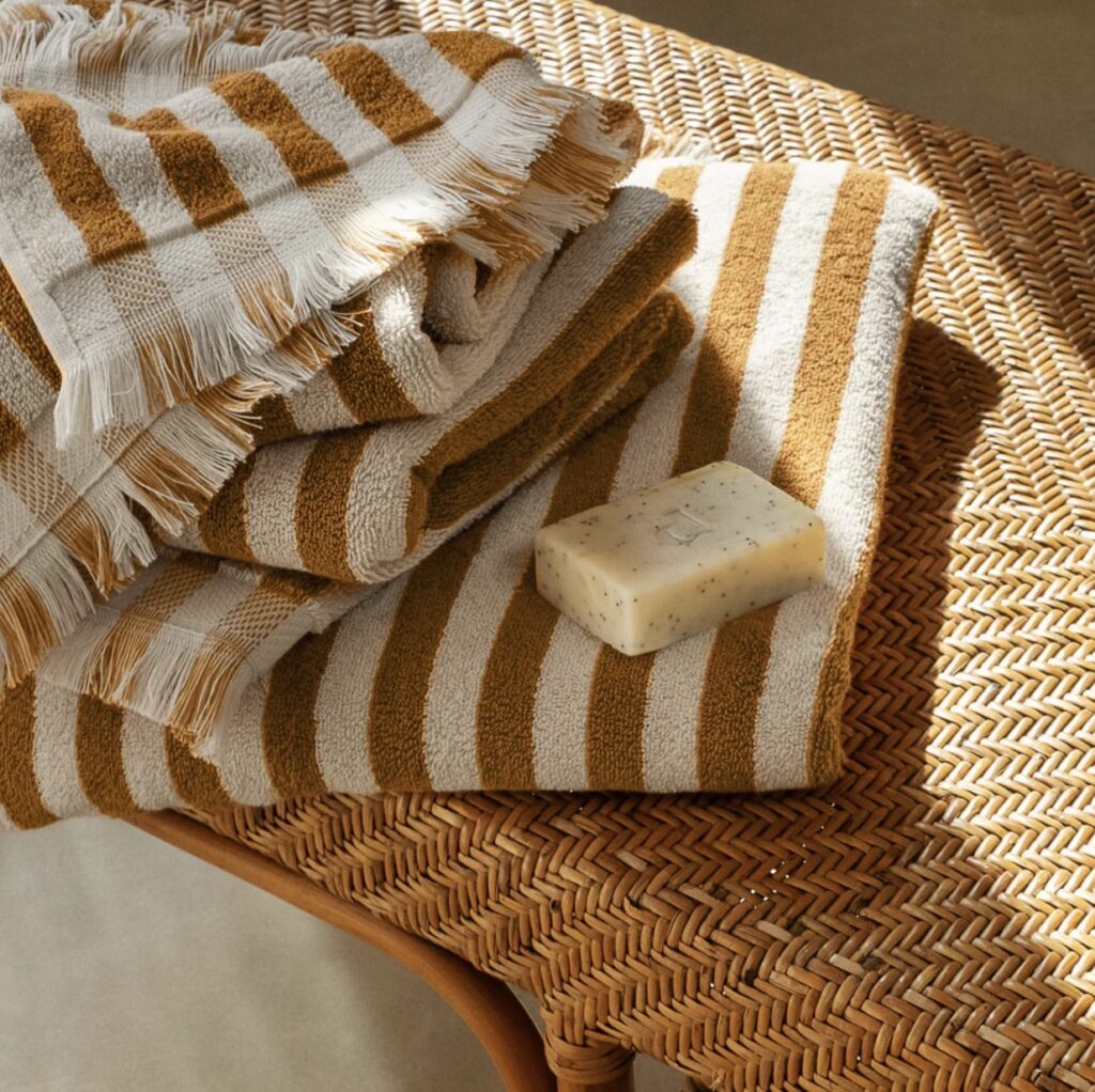 Autumn bathroom accessories ochre towels
