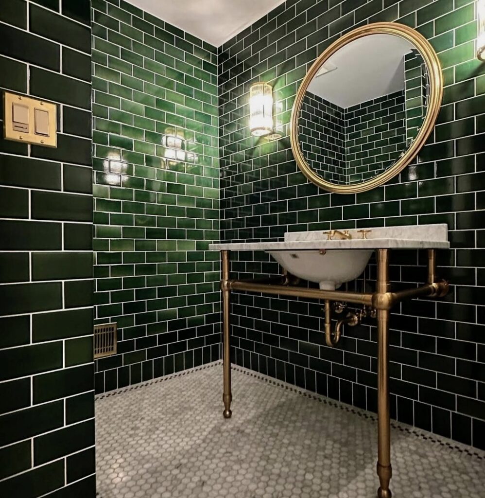 Autumn bathroom gloss green tiles