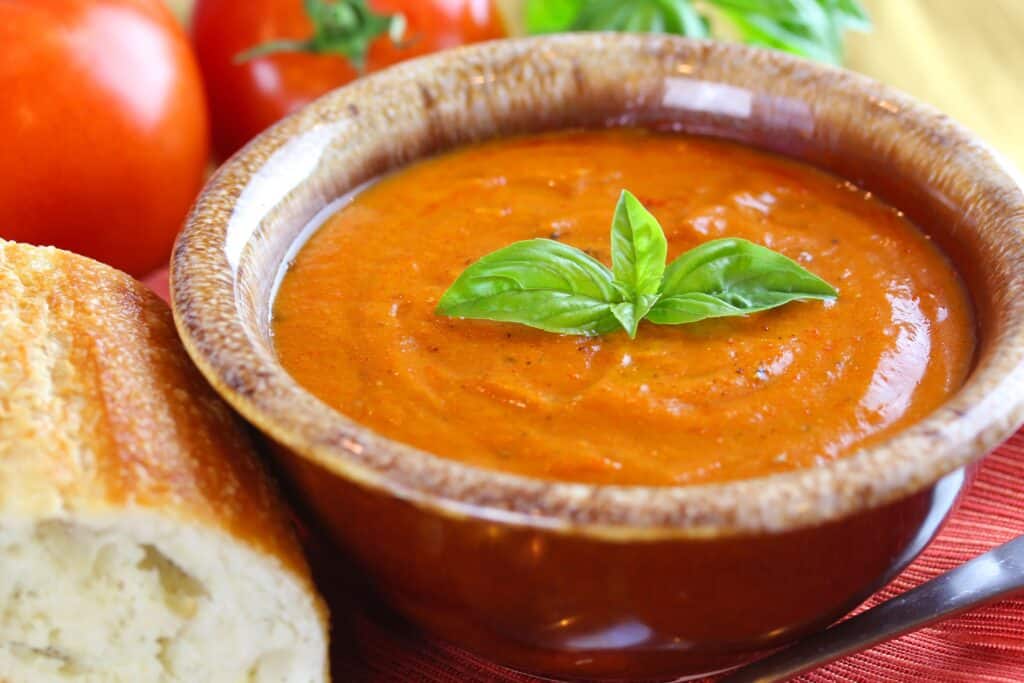 Cosy Roast Tomato and Red Pepper Soup – a smoky, comforting autumn soup with chorizo or a vegan twist.