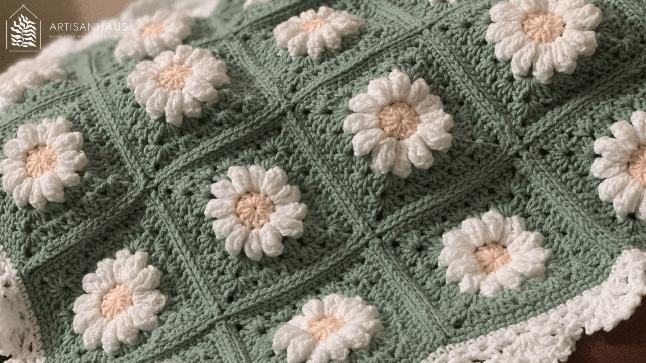 Crochet baby blanket with flower granny squares
