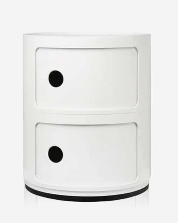 White Kartell Componibili Classic storage cabinet used as bathroom side table