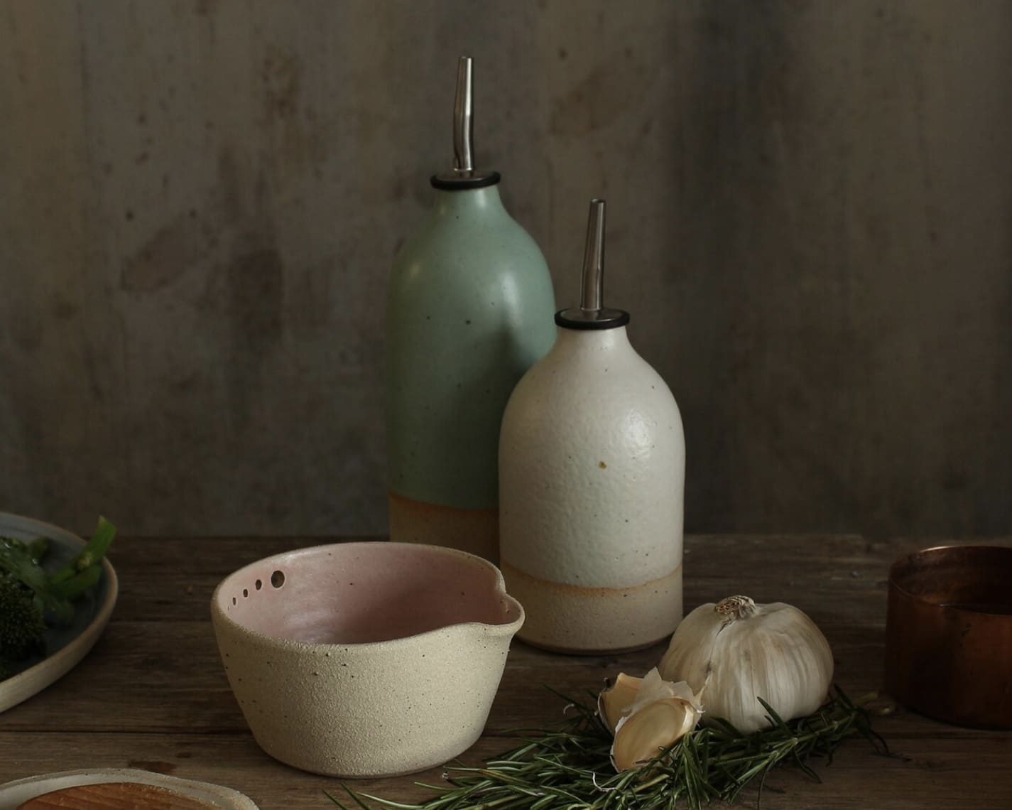 Handmade ceramic oil pourer bottles