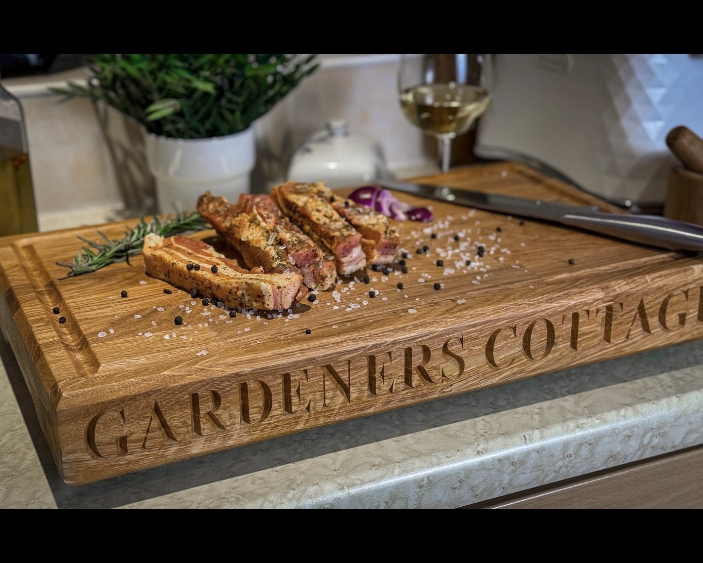 Personalised solid oak chopping board with engraved name