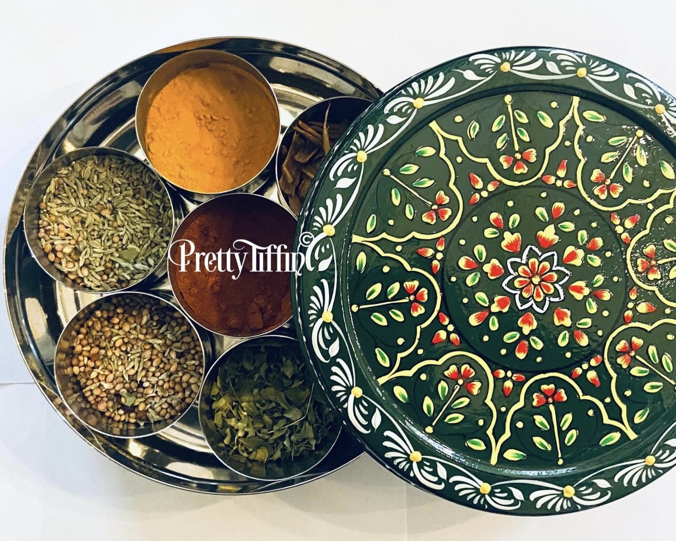 Hand-painted masala dabba spice tin