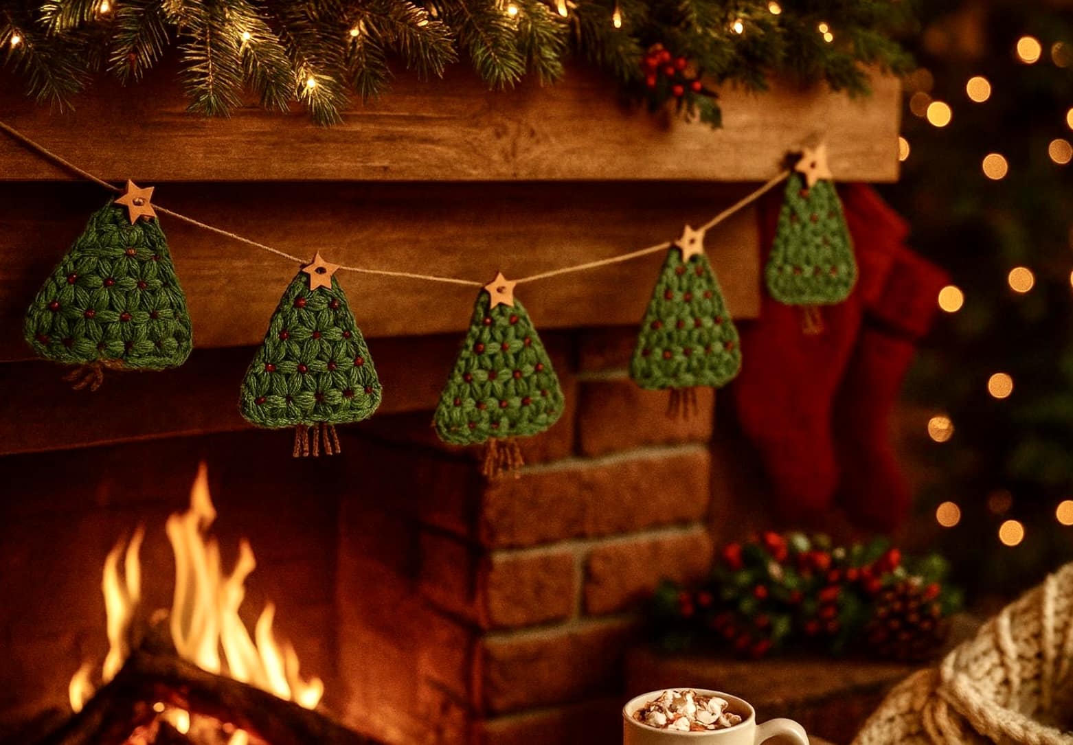 Handmade crochet Christmas tree ornaments or garland